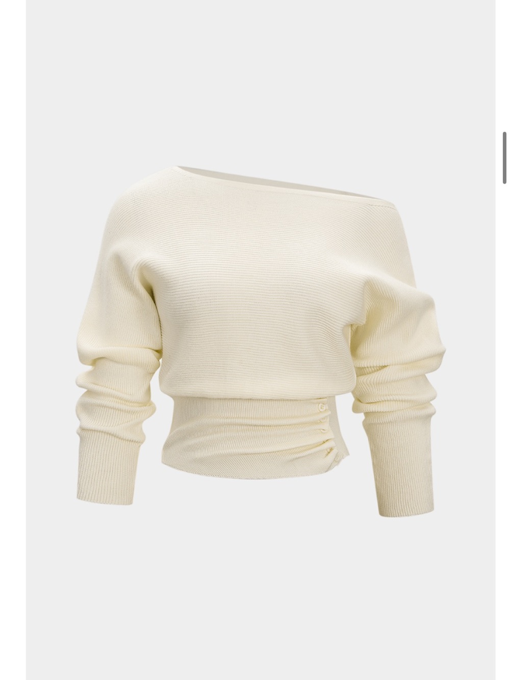 Asymmetrical Ruched Batwing Long-Sleeve Top